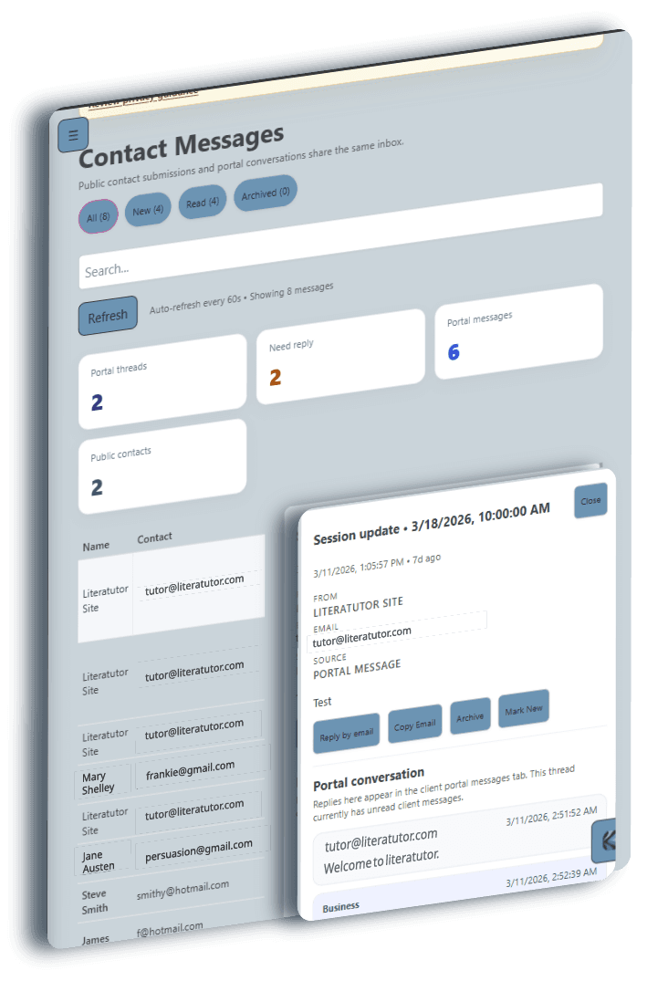 Kimshi Contact Messages inbox with threaded parent conversations