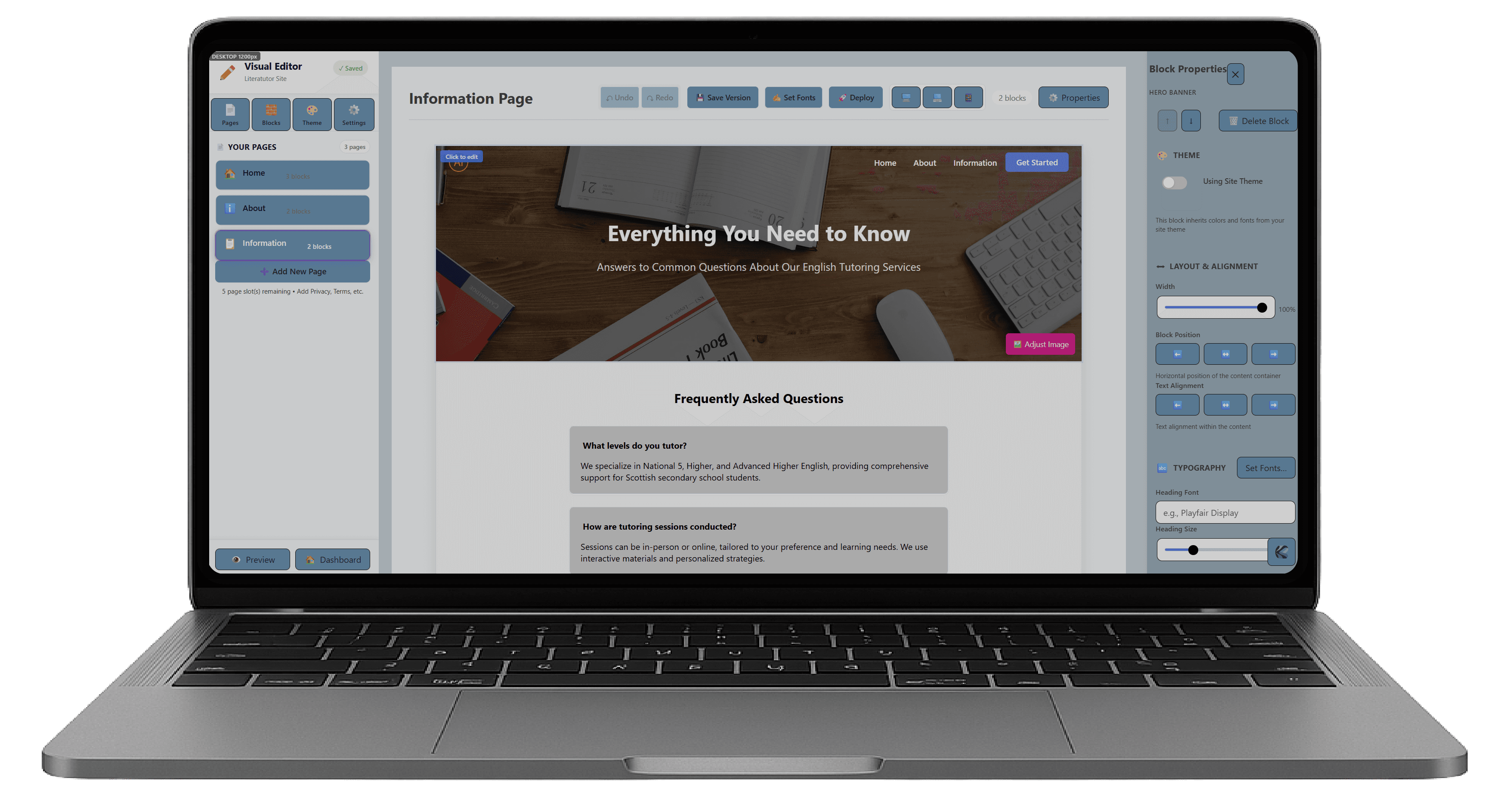 Kimshi website editor connected to the club management platform